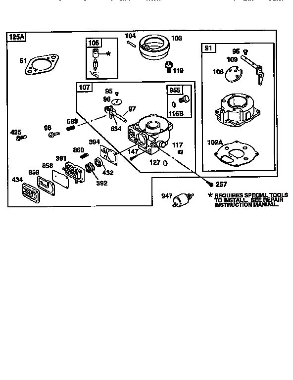 Carburetor 2 Diagram and Parts List for 42A700  Briggs and Stratton Engine